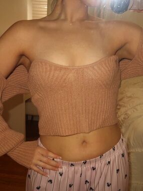 Brown Ribbed Knit Crop Top